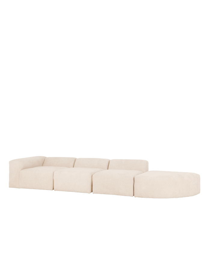 Sofá de 4 módulos com curva bouclé branco 410x110cm