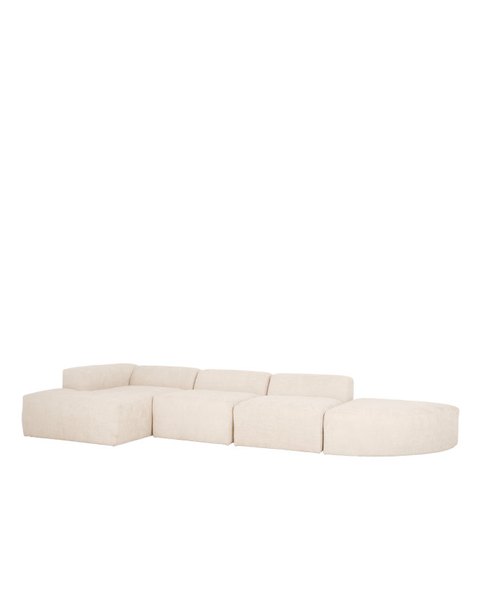 Sofá curvo de 4 módulos com chaise longue bouclé branco 410x172cm