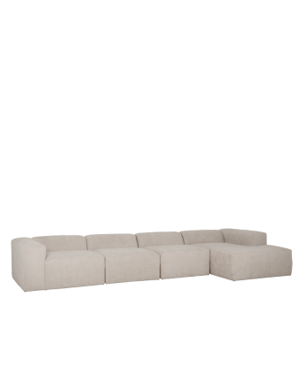Sofá de 4 módulos com chaise longue bouclé cinza claro 420x172cm