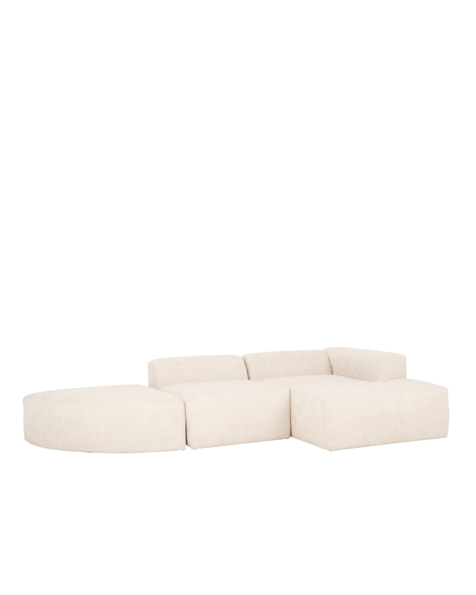 Sofá curvo de 3 módulos com chaise longue bouclé branco 320x172cm