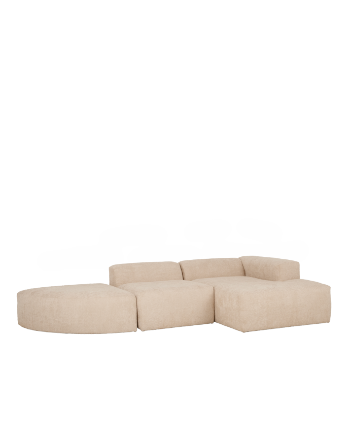 Sofá curvo de 3 módulos com chaise longue bouclé bege 320x172cm