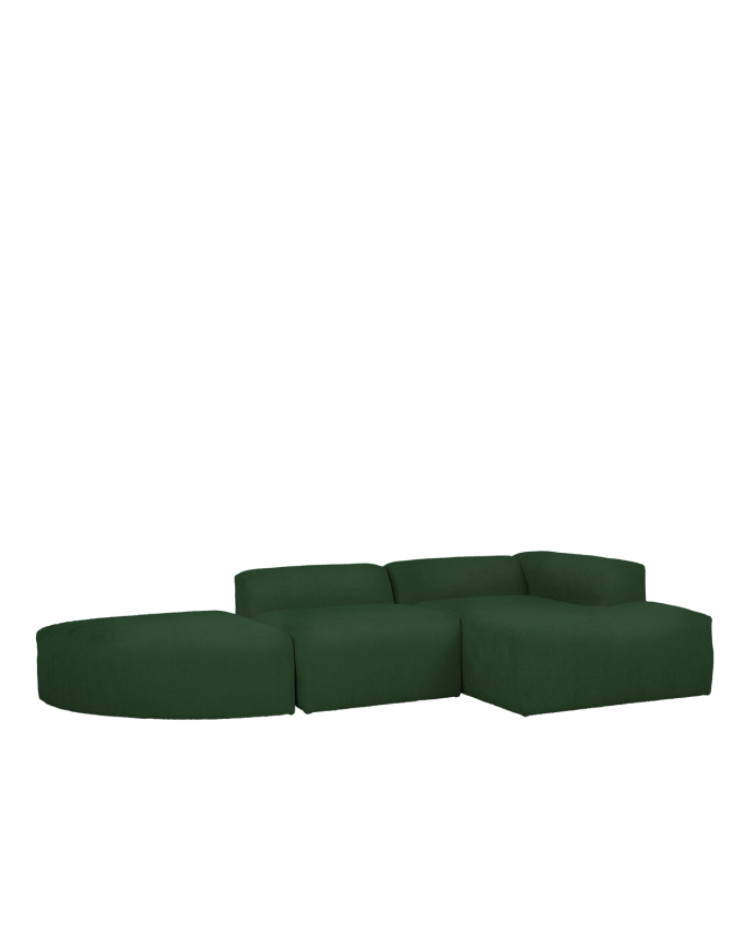 Sofá curvo de 3 módulos com chaise longue bouclé verde 320x172cm