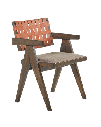 Cadeira de madeira maciça com encosto trançado em tom de nogueira de 80 cm