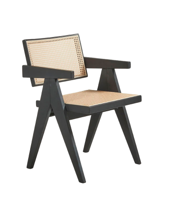Cadeira de madeira maciça com encosto e assento cannage em tom preto 80cm