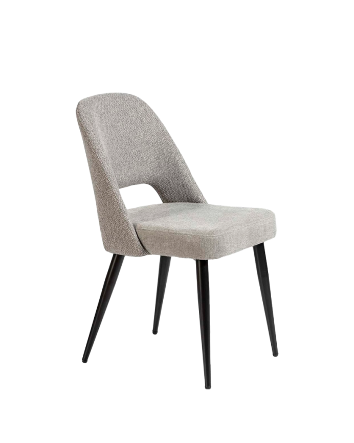 Cadeira de tecido cinza com pernas de metal preto de 84 cm