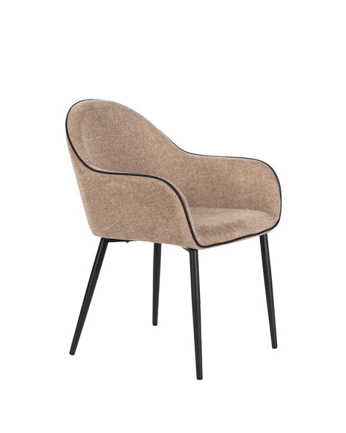 Cadeira de tecido marrom com pernas de metal preto de 83cm