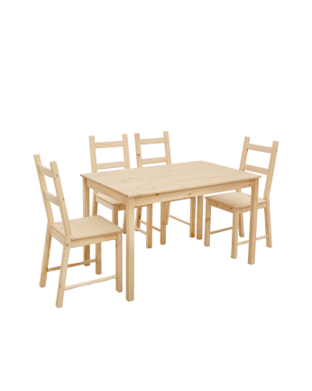 Pacote de mesa de jantare 4 cadeiras de madeira maciça em tom carvalho médio  de 120 cm