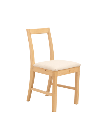 Cadeira de madeira maciça e assento estofado bege de 83cm