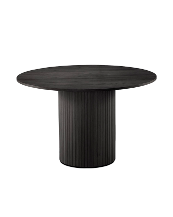 Mesa de jantar redonda de madeira natural preta de 120 cm