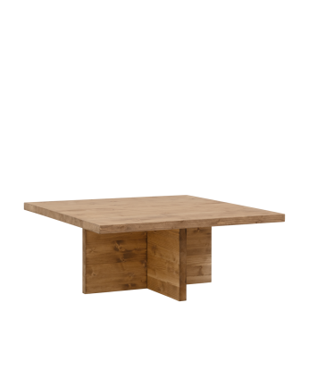 Mesa de centro quadrada de madeira maciça 80x80cm em tom carvalho escuro