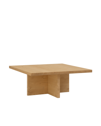 Mesa de centro quadrada de madeira maciça 80x80cm em tom carvalho médio