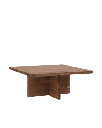 Mesa de centro quadrada de madeira maciça 80x80cm em tom nogueira