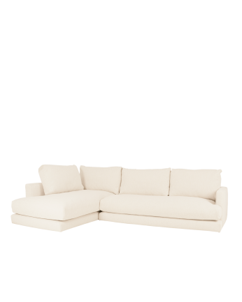 Sofá com chaise longue em tom branco quebrado de diferentes medidas