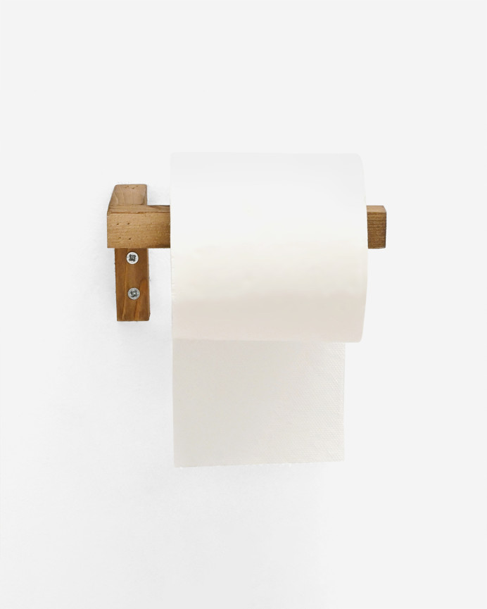 Suporte para papel higiênico de parede em madeira maciça de carvalho escuro 7x14cm