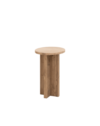 Mesa auxiliar de mármore daino reale e pernas de madeira maciça de Ø28cm