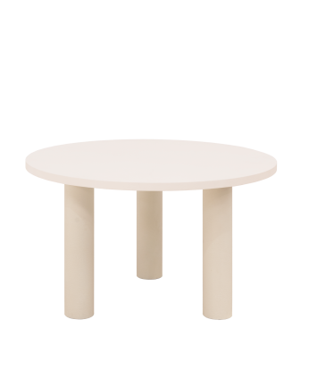 Mesa de jantar redonda de microcimento em tom branco sujo de várias medidas