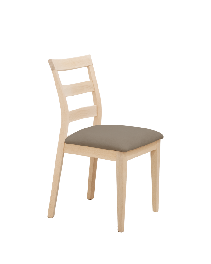 Cadeira estofada em marrom-taupe com pernas de madeira em tom natural de 89cm