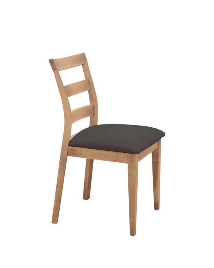 Cadeira estofada de cor cinza ardósia com pernas de madeira em tom de carvalho escuro de 89cm