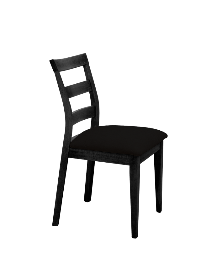 Cadeira estofada preta com pernas de madeira em tom preto de 89 cm