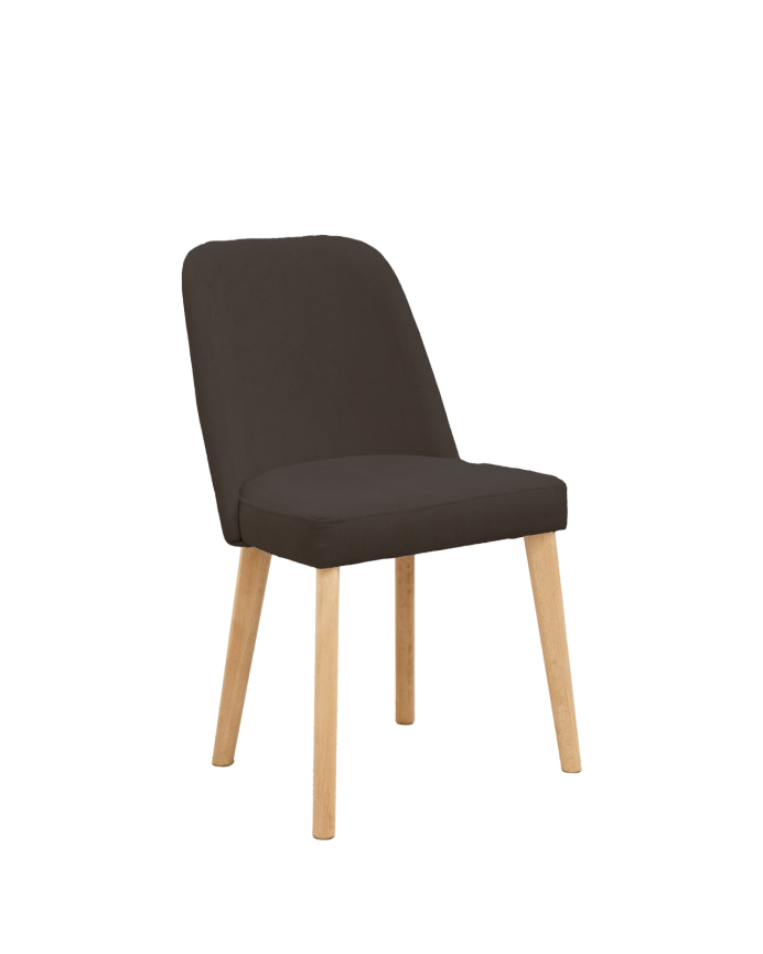 Cadeira estofada em cinza ardósia com pernas de madeira em tom de carvalho médio de 87cm