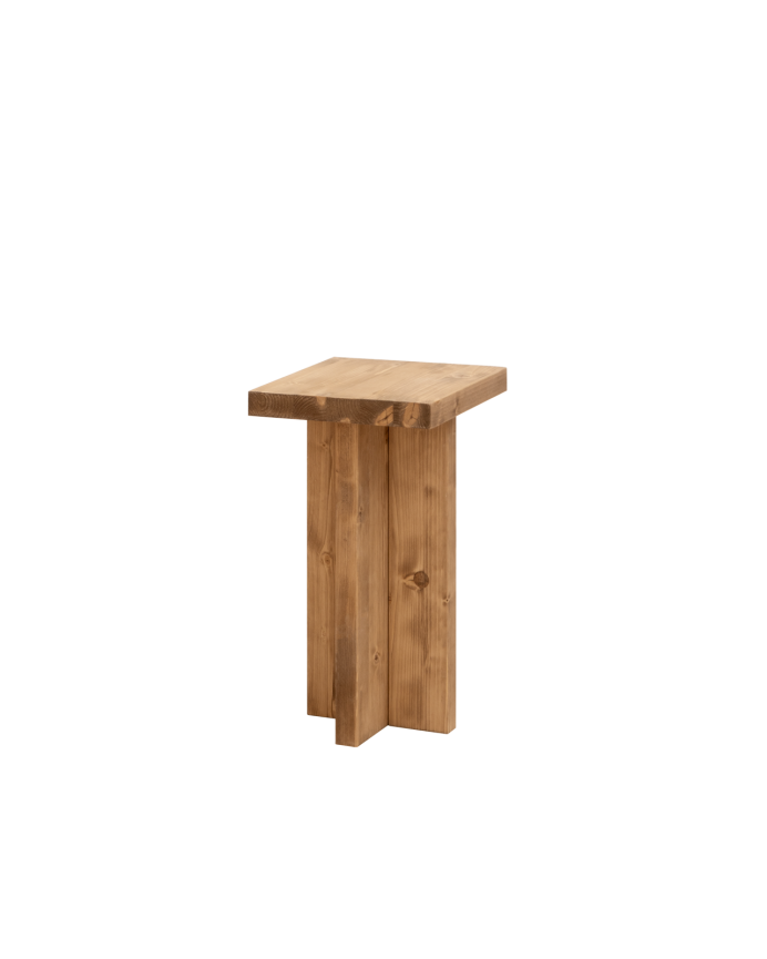 Mesa auxiliar de madeira maciça em tom carvalho escuro de 25x25cm