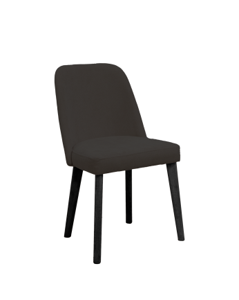 Cadeira estofada de cor preta com pernas de madeira em tom preto de 87cm