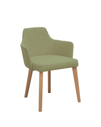 Cadeira estofada em caqui com pernas de madeira em tom de carvalho escuro de 95cm