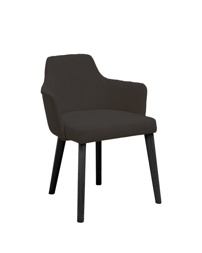 Cadeira estofada de cor preta com pernas de madeira em tom preto de 95cm