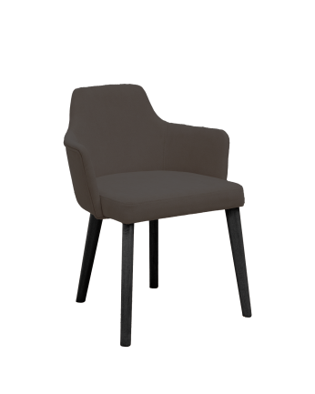 Cadeira estofada de cor cinza ardósia com pernas de madeira em tom preto de 95cm
