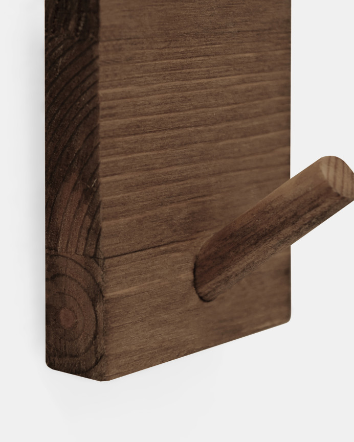 Cabide de parede em madeira maciça em tom nogueira 8x6cm
