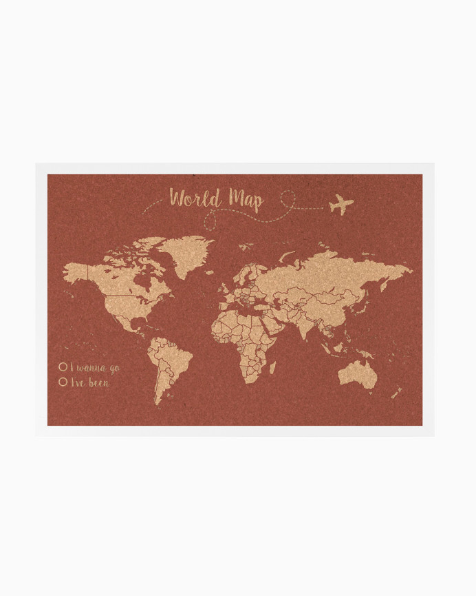 Mapa mundial de cortiça fundo de terracota vários tamanhos