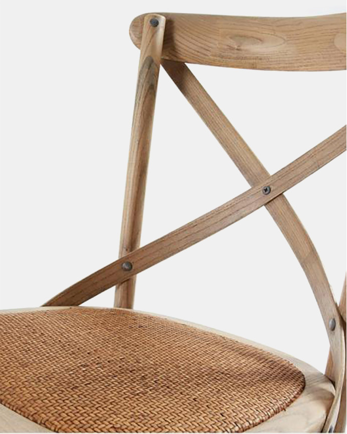 Cadeiras em madeira de olmo com barra transversal no encosto cor natural 88x52cm