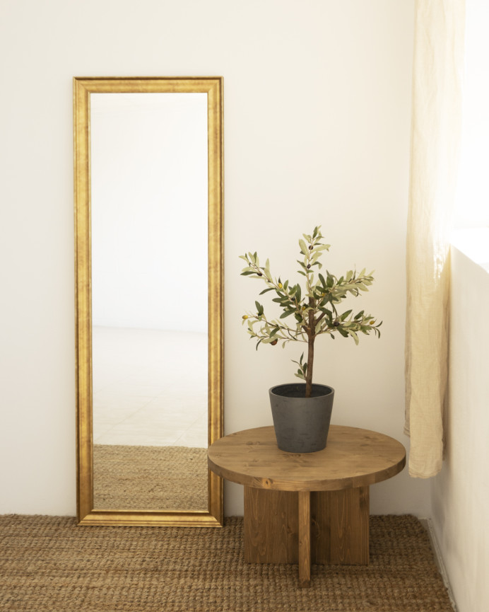 Espelho de madeira maciça com acabamento dourado com formato retangular em vários tamanhos