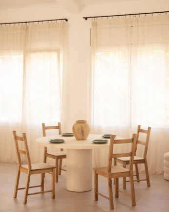 Pacote de mesa de jantar redonda de microcimento Lucía e 4 cadeiras em tom carvalho escuro em vários tamanhos