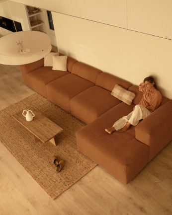 Sofá de 4 módulos com chaise longue bouclé cor cobre 420x172cm