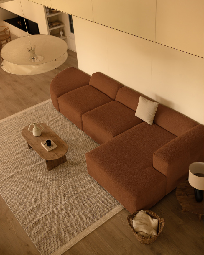 Sofá curvo de 4 módulos com chaise longue bouclé cor cobre 410x172cm