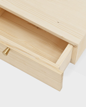 Mesa de cabeceira flutuante de madeira maciça com puxador em tom natural de 40 cm