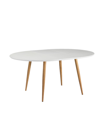 Mesa de jantar extensível em madeira lacada a branco e pés metálicos de 120-160cm Ø