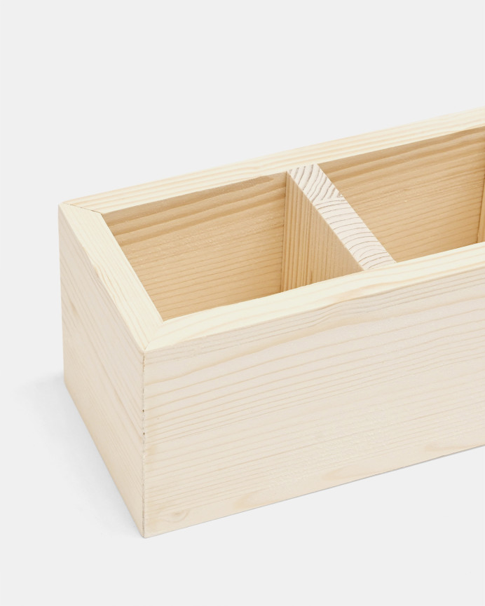 Organizador com quatro departamentos de madeira maciça de 10x40cm em tom natural