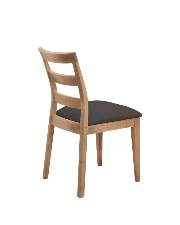 Cadeira estofada de cor cinza ardósia com pernas de madeira em tom de carvalho escuro de 89cm