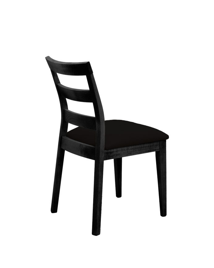 Cadeira estofada preta com pernas de madeira em tom preto de 89 cm