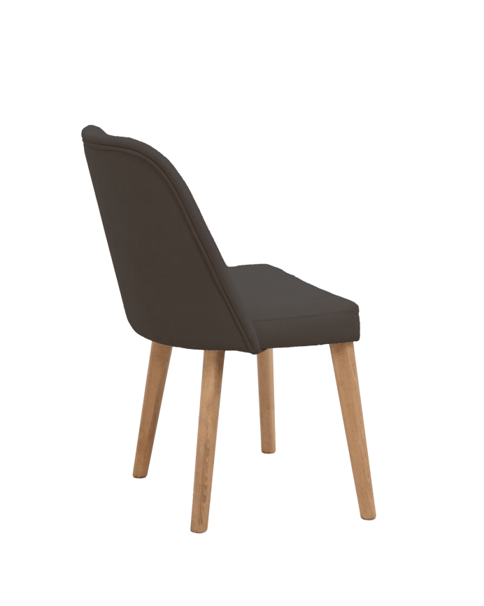 Cadeira estofada de cor cinza antracite com pernas de madeira em tom carvalho escuro de 87cm