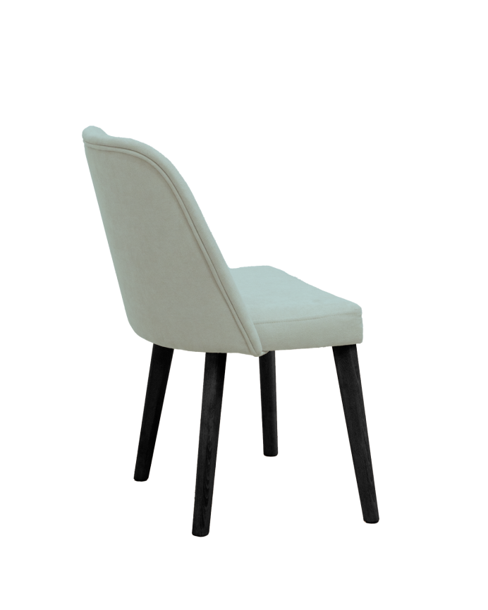 Cadeira estofada de cor turquesa com pernas de madeira em tom preto de 87cm