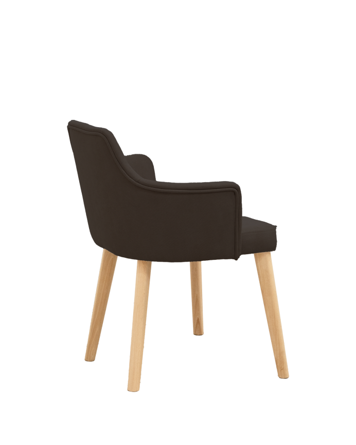 Cadeira estofada em cinza ardósia com pernas de madeira em tom de carvalho médio de 95cm