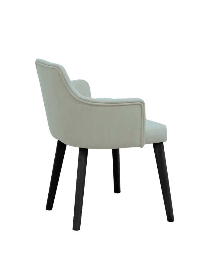 Cadeira estofada em cor turquesa com pernas de madeira em tom preto de 95cm