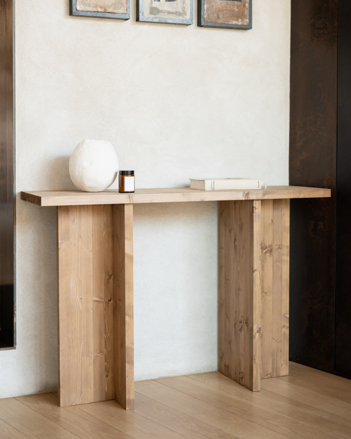 Mesa de madeira maciça em tom de carvalho escuro de 120x80cm