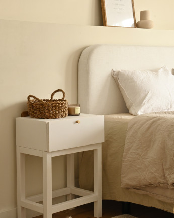Mesa de cabeceira flutuante de madeira maciça em tom branco 57x40cm