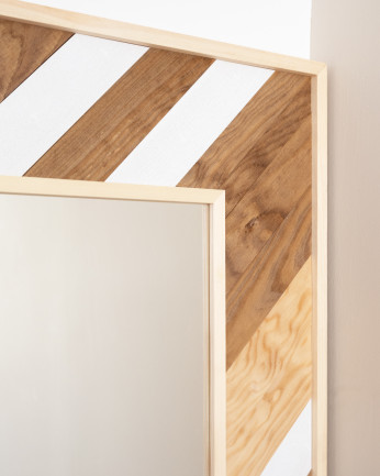 Espelho de madeira maciça em carvalho escuro tom natural e branco 163x84cm