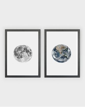 Pack de 2 Láminas decorativas da Lua e da Terra