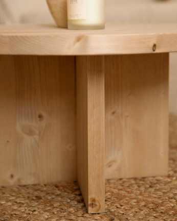 Pacote de 2 Mesas de centro redondas de madeira maciça em tom carvalho médio 80x80cm